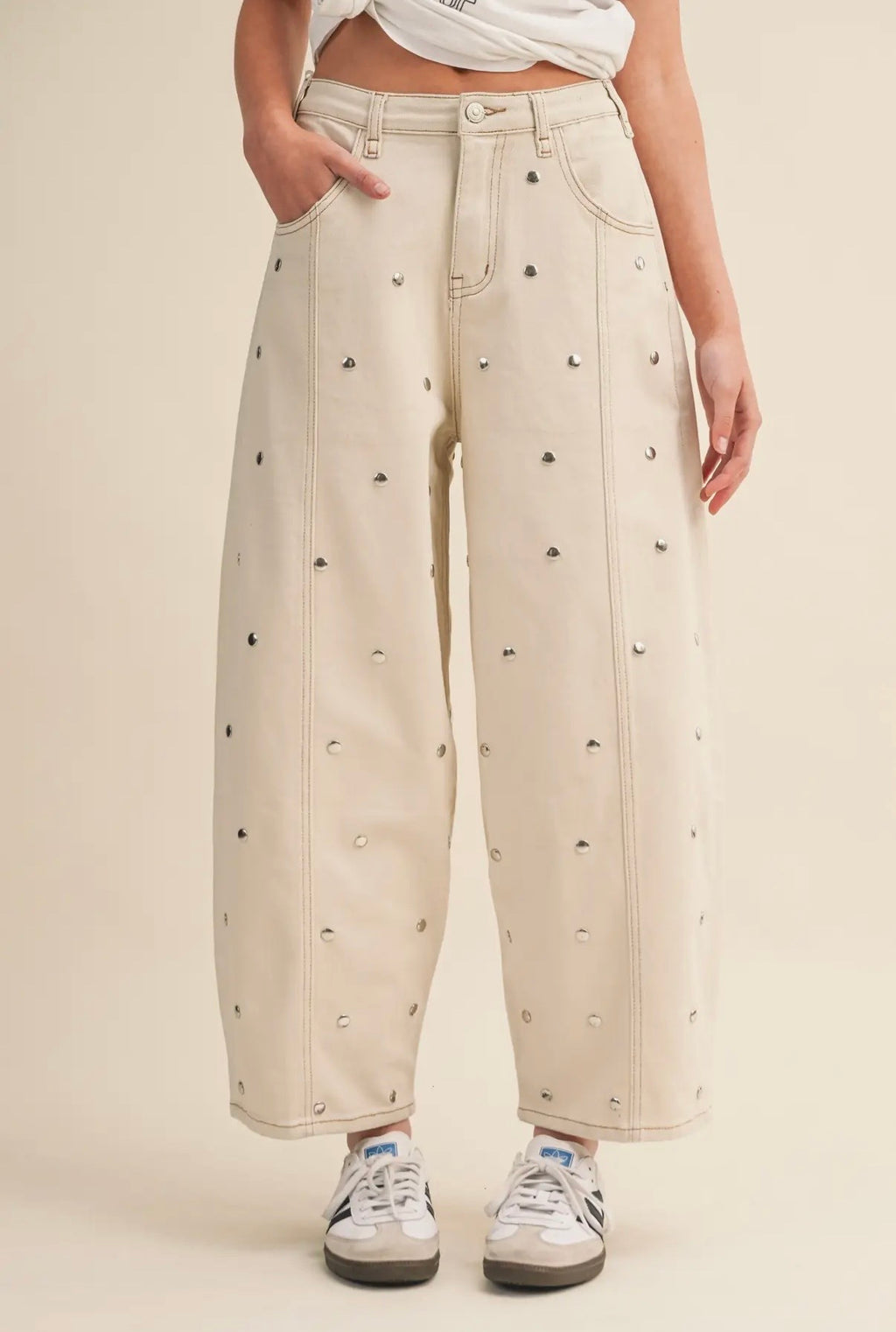 Champagne Stud Wide Leg Jeans