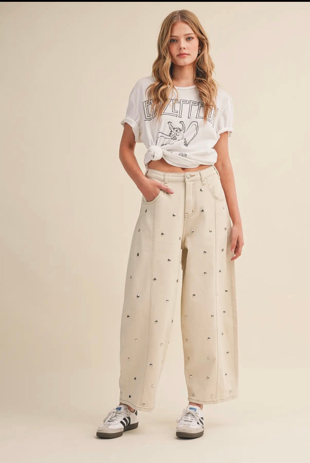 Champagne Stud Wide Leg Jeans