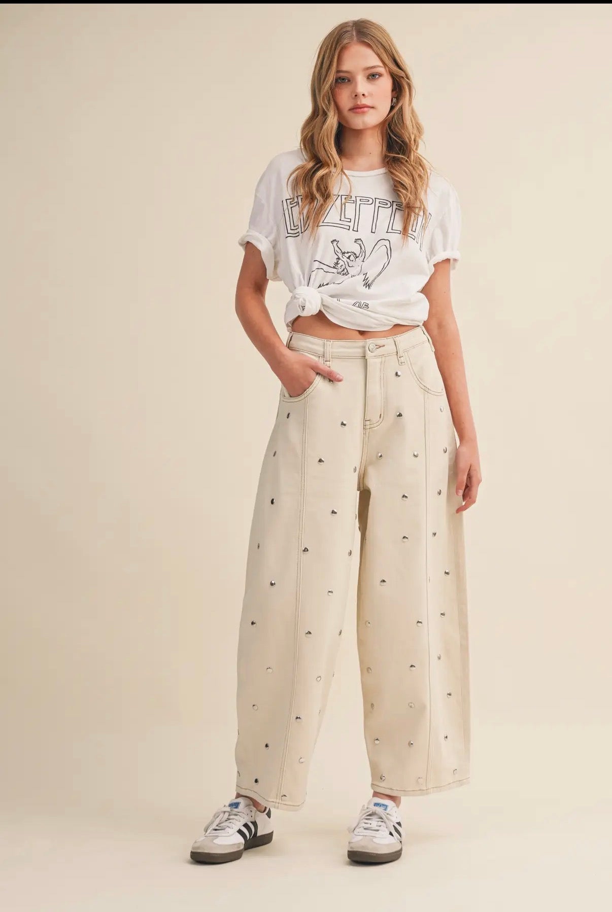 Champagne Stud Wide Leg Jeans