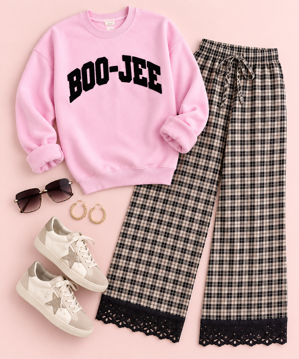 Plaid Check Wide Leg Pants 🤍🖤 (PREORDER)