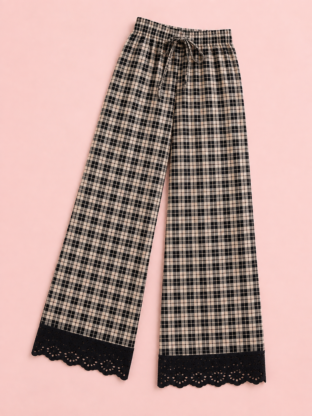 Plaid Check Wide Leg Pants 🤍🖤 (PREORDER)