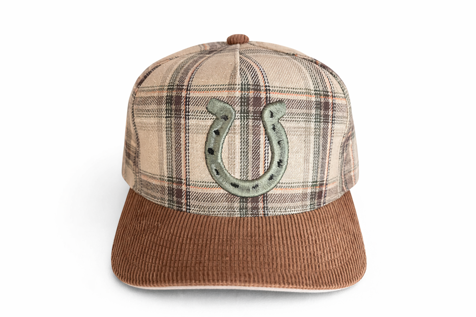 Lucky Horseshoe Plaid Trucker Hat
